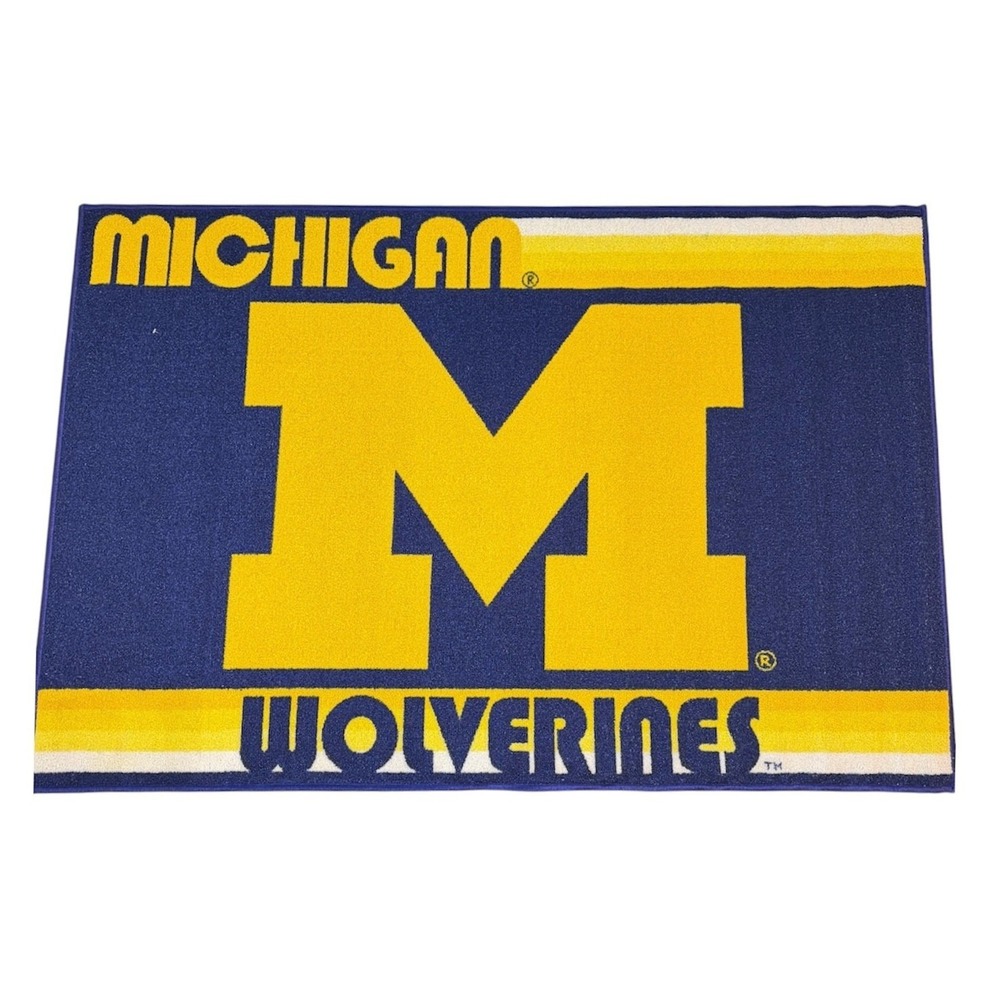 Northwest NCAA Michigan Wolverines Tufted Rug 39x59 Blue Yellow Logo Fan Cave